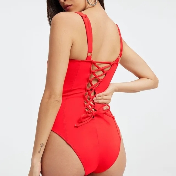 TA3 Swimwear Other - Red Lace-Up One-Piece Swimsuit